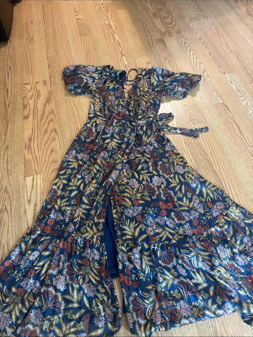 Floral Navy Boho Maxi Dress with Puff Sleeves